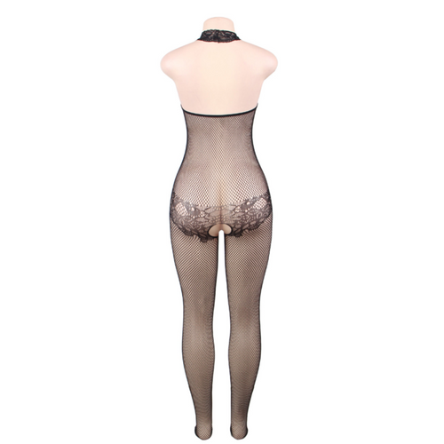 QUEEN LINGERIE - BODYSTOCKING COM ABERTURA E RENDA FLORAL S/L