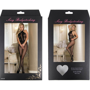 QUEEN LINGERIE - BODYSTOCKING COM ABERTURA E RENDA FLORAL S/L