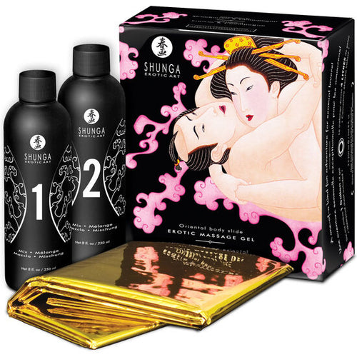 SHUNGA - GEL DE MASSAGEM ERÓTICA CORPO A CORPO ORIENTAL MORANGOS E CAVA