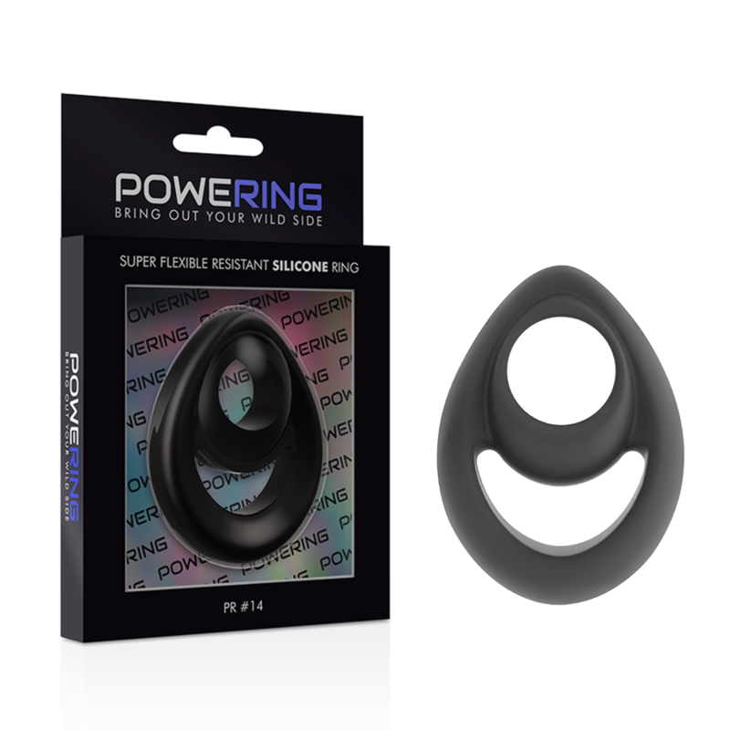 POWERING - ANEL PARA PÉNIS E TESTÍCULOS SUPER FLEXÍVEL E RESISTENTE PR14 PRETO