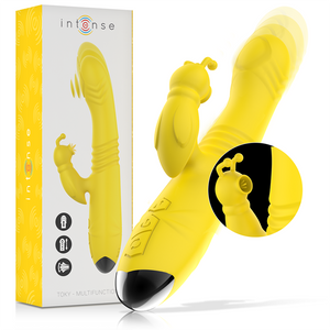 INTENSE - VIBRADOR MULTIFUNO TOKY PARA CIMA E PARA BAIXO COM ESTIMULADOR CLITÓRICO AMARELO