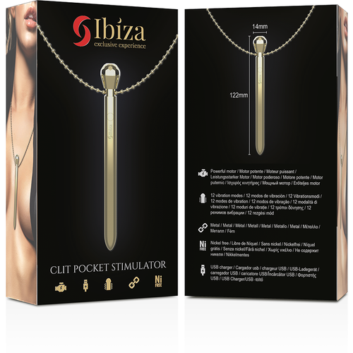 IBIZA - ESTIMULADOR DE BOLSO CLITÓRICO COLAR CARREGADOR USB 12 MODOS DE VIBRAO DOURADO 12,2 X 1,5