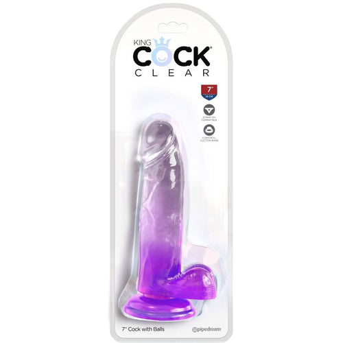 KING COCK - CLEAR PÊNIS REALÍSTICO COM BOLAS 15.2 CM ROXO