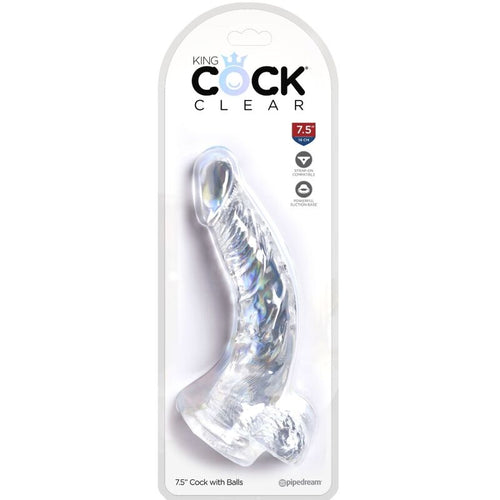 KING COCK - CLEAR PÊNIS CURVADO REALISTA COM BOLAS 16.5 CM TRANSPARENTE