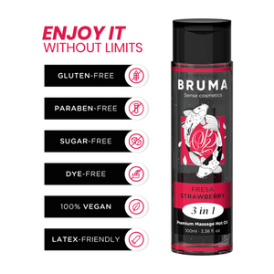 BRUMA - ÓLEO DE MASSAGEM PREMIUM EFEITO CALOR SABOR MORANGO 3 EM 1 - 100 ML