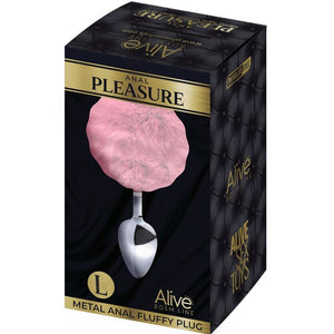 ALIVE - PLUG PRAZER ANAL METAL LISO FLUFFY ROSA TAMANHO L