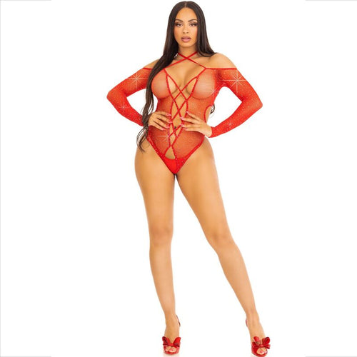 LEG AVENUE - BODY CROTHLESS COM VERMELHO BRILHANTE