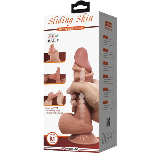 PRETTY LOVE - SÉRIE SLIDING SKIN DILDO REALÍSTICO COM VENTOSA DESLIZANTE PELE MARROM 19,4 CM