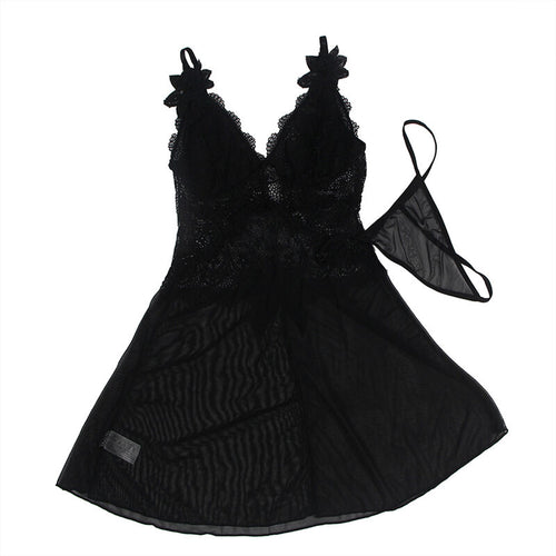 SUBBLIME - BABYDOLL TECIDO DE TULE COM RENDA E DETALHE FLOR PRETO S/M