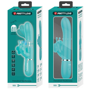 PRETTY LOVE - VIBRADOR COELHO MULTIFUNÇÕES 4 EM 1 BUTTERFLY AQUA VERDE