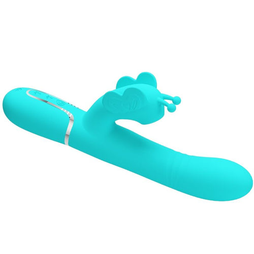 PRETTY LOVE - VIBRADOR COELHO MULTIFUNÇÕES 4 EM 1 BUTTERFLY AQUA VERDE