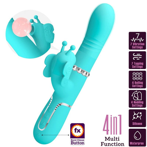 PRETTY LOVE - VIBRADOR COELHO MULTIFUNÇÕES 4 EM 1 BUTTERFLY AQUA VERDE