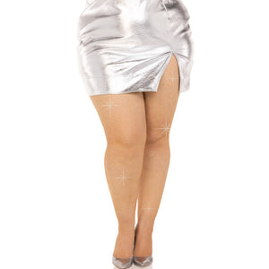 LEG AVENUE - MEIAS DE MALHA CRISTALIZADA PRETAS PLUS SIZE