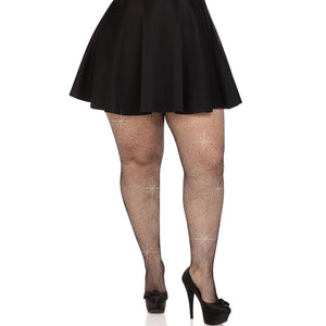 LEG AVENUE - MEIAS DE MALHA CRISTALIZADA PRETAS PLUS SIZE