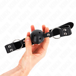 KINK - BOLA RESPIRÁVEL 4 CM MORDAÇA COM REBITE DUPLO MODELO 1 PRETO 62,5 x 2,5 CM AJUSTÁVEL 42-58 CM