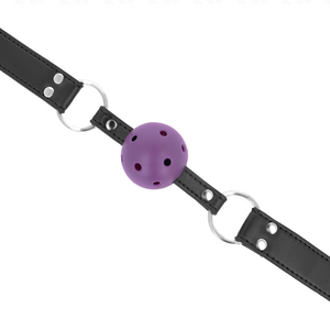 KINK - BOLA RESPIRÁVEL 4 CM MORDAÇA COM REBITE DUPLO ROXO 62,5 x 2,5 CM AJUSTÁVEL 42-58 CM