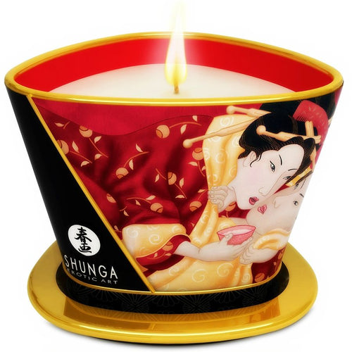 SHUNGA - MINI CARESS POR CANDELIGHT MORANGOS E VELA DE MASSAGEM CAVA 170 ML