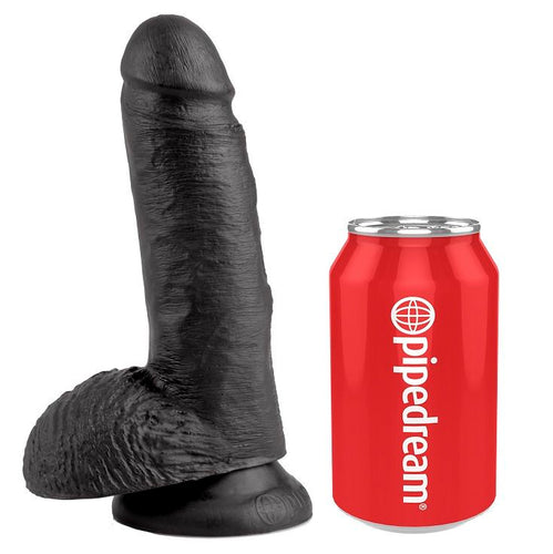 KING COCK - 7 DILDO PRETO COM BOLAS 17.8 CM