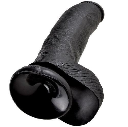 KING COCK - 9 DILDO PRETO COM BOLAS 22.9 CM