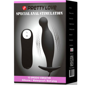 PRETTY LOVE - PLUG ANAL DE SILICONE 12 MODOS DE VIBRAO PRETO