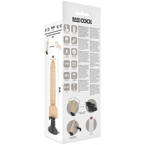 BASECOCK - VIBRADOR REALISTA CONTROLE REMOTO NATURAL COM TESTÍCULOS 19.5 CM -O- 4 CM